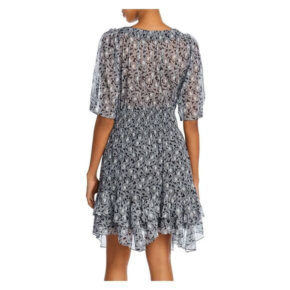 REBECCA TAYLOR Womens Navy 3/4 Sleeve Above The Knee Fit + Flare Dress 12 - Picture 2 of 2